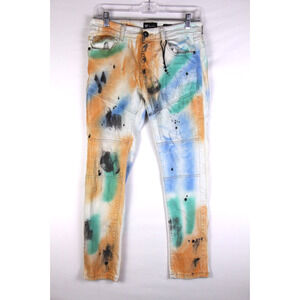 Waimea Jeans Women 12 29x27 White Skinny Fit Spray Paint Graffiti Skater Grudge